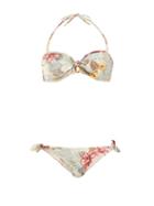 Matchesfashion.com Zimmermann - Kali Hibiscus Floral Print Bandeau Bikini - Womens - Blue Multi