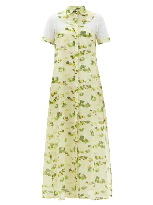 Ladies Lingerie Galanthya - Cassandra Lotus Flower-print Cotton-voile Dress - Womens - Yellow Print