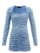 Ladies Rtw David Koma - Square-neck Ruched Tulle Mini Dress - Womens - Blue