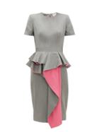 Matchesfashion.com Alexander Mcqueen - Peplum Waterfall-panel Wool-herringbone Dress - Womens - Black White