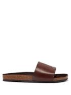 Matchesfashion.com Saint Laurent - Jimmy Logo Stitched Leather Slides - Mens - Dark Brown