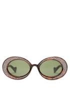 Matchesfashion.com Gucci - Crystal Embellished Oval Acetate Sunglasses - Womens - Black Silver