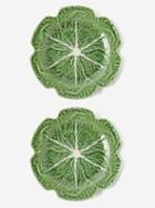 Bordallo Pinheiro - Set Of Two Cabbage Earthenware Charger Plates - Green