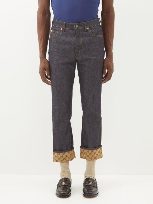Gucci - Gg-canvas Cuff Tapered Jeans - Mens - Dark Blue