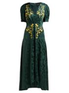 Matchesfashion.com Saloni - Lea Floral Embroidered Silk Satin Dress - Womens - Green Multi