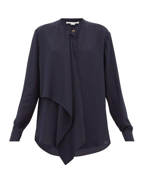 Matchesfashion.com Stella Mccartney - Draped Front Silk Blouse - Womens - Navy