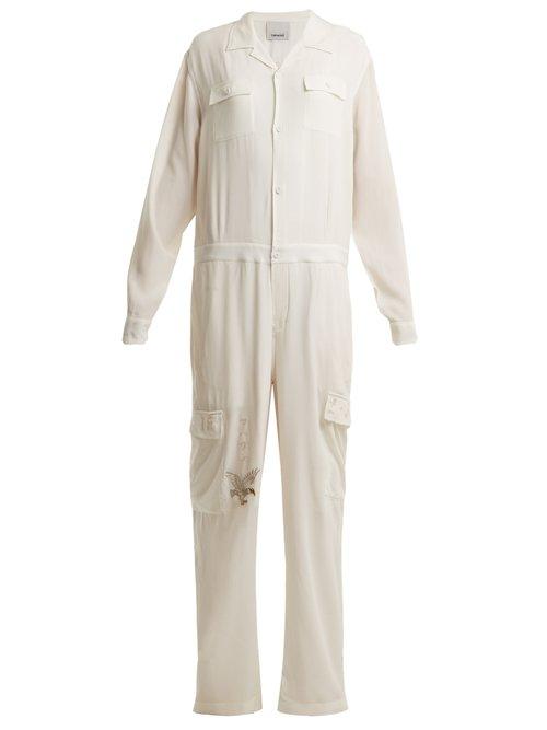 Matchesfashion.com Maharishi - Eagle Tour Silk Jumpsuit - Womens - White