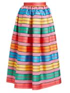 Matchesfashion.com Mary Katrantzou - Egret Jacquard Striped Organza Midi Skirt - Womens - Multi