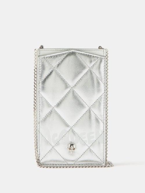 Alexander Mcqueen - Graffiti-logo Diamond-quilted Leather Wallet - Mens - Silver