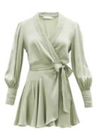 Zimmermann - Dancer Satin Mini Wrap Dress - Womens - Sage