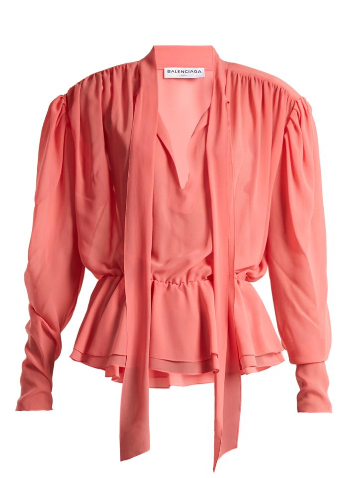 Balenciaga Neck-tie Silk-chiffon Blouse