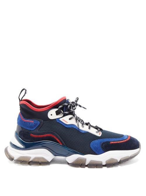 Matchesfashion.com Moncler - Leave No Trace Leather And Mesh Trainers - Mens - Black Navy