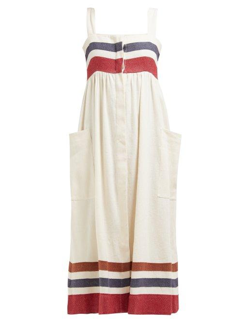 Matchesfashion.com Three Graces London - Elinor Striped Linen And Cotton Blend Dress - Womens - Cream Multi