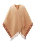 Matchesfashion.com Alexander Mcqueen - Logo-jacquard Fringed Wool-blend Cape - Womens - Camel