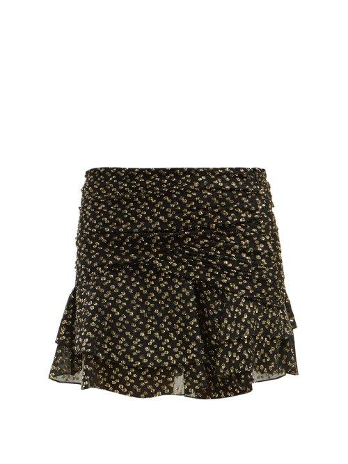 Matchesfashion.com Saint Laurent - Fil Coup Silk Blend Tiered Skirt - Womens - Black Gold