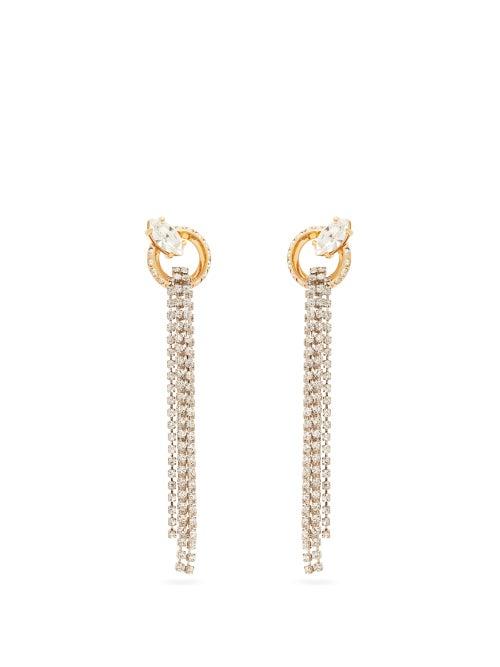 Matchesfashion.com Miu Miu - Crystal Embellished Tassel Drop Earrings - Womens - Crystal