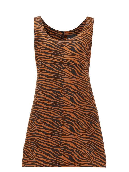 Matchesfashion.com Lisa Marie Fernandez - Zani Tiger-jacquard Linen Mini Dress - Womens - Brown Print