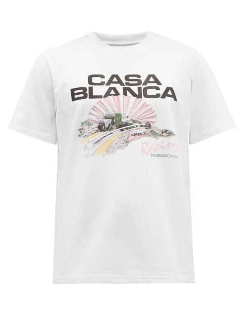 Casablanca - Racing Shell-print Organic Cotton-jersey T-shirt - Mens - White