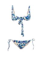 Matchesfashion.com Adriana Degreas - Tie-front Lotus-print Triangle Bikini - Womens - Blue Print