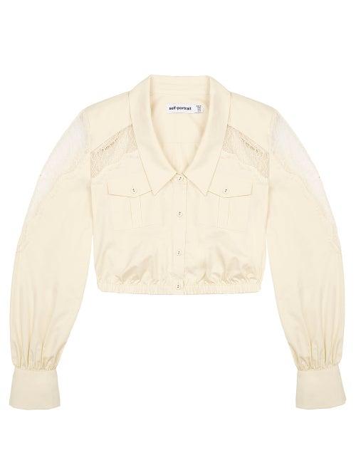 Matchesfashion.com Self-portrait - Lace-insert Cropped Satin Blouse - Womens - Cream