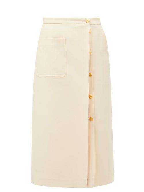 Matchesfashion.com Gucci - Logo-button Silk-blend Crepe Skirt - Womens - Ivory