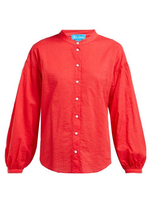 Matchesfashion.com M.i.h Jeans - Colt Band Collar Cotton Seersucker Shirt - Womens - Red