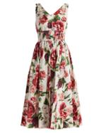 Matchesfashion.com Dolce & Gabbana - Rose And Peony Print Cotton Poplin Dress - Womens - White Multi
