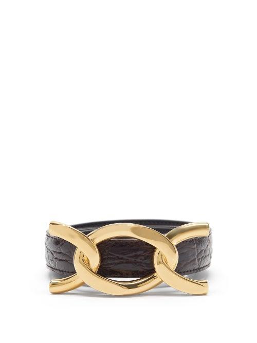 Matchesfashion.com Saint Laurent - Chain-buckle Crackled-leather Belt - Womens - Brown