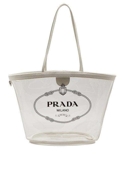 Matchesfashion.com Prada - Logo Print Plexi Tote - Womens - White