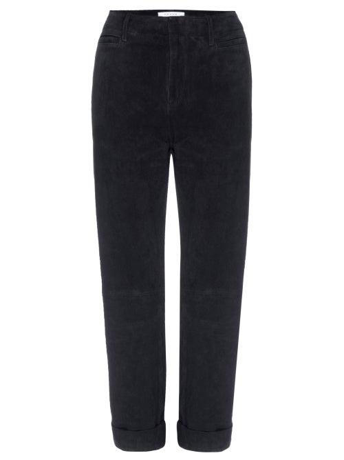 Matchesfashion.com Frame - Le Tomboy High-rise Suede Trousers - Womens - Black