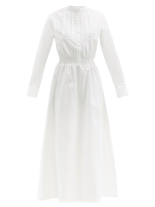Matchesfashion.com Loretta Caponi - Aurora Cotton-poplin Shirt Dress - Womens - Ivory