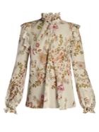 Giambattista Valli Floral-print Ruffled Silk-georgette Blouse