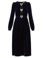 Saloni - Camille Crystal-bow Velvet Midi Dress - Womens - Dark Navy