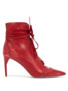 Matchesfashion.com Miu Miu - Point Toe Lace Up Leather Ankle Boots - Womens - Red