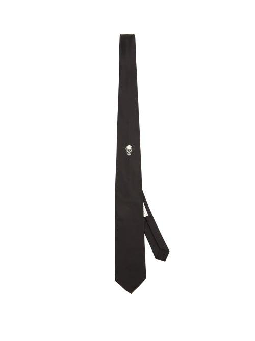 Matchesfashion.com Alexander Mcqueen - Skull Embroidered Silk Faille Tie - Mens - Black