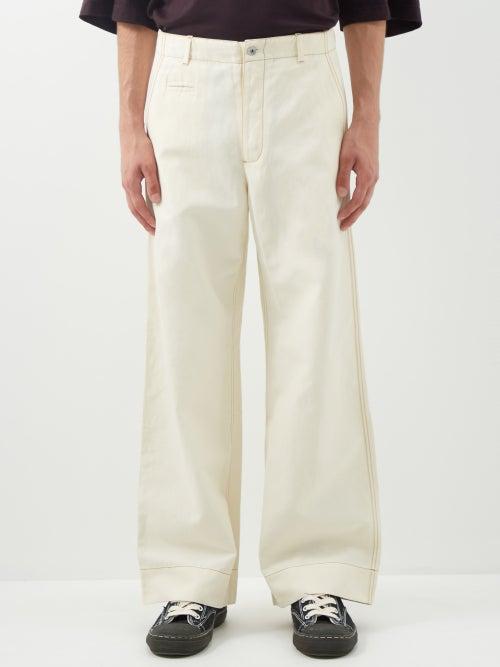 Ymc - Deck Cotton-blend Wide-leg Trousers - Mens - Cream