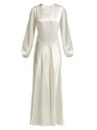 Matchesfashion.com Ganni - Cameron Polka Dot Satin Midi Dress - Womens - White