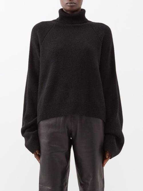 Raey - Responsible Wool Cropped Raglan-sleeve Roll-neck - Womens - Black