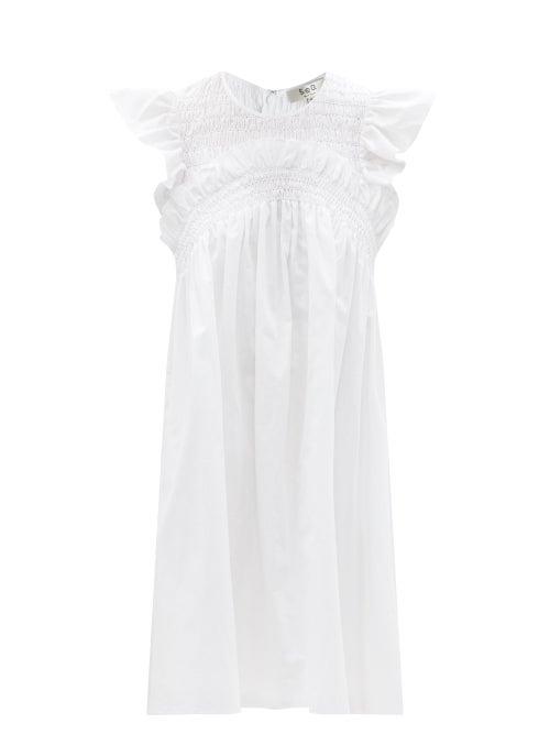 Ladies Rtw Sea - Gladys Hand-smocked Cotton-poplin Dress - Womens - White
