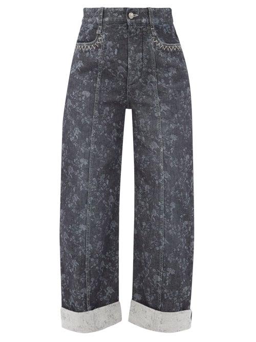 Matchesfashion.com Chlo - Floral-print Cropped Wide-leg Jeans - Womens - Grey