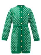 Matchesfashion.com Gucci - Gg-jacquard Belted Wool Cardigan - Womens - Green