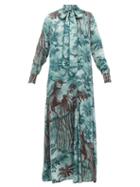 Matchesfashion.com F.r.s - For Restless Sleepers - Nettuno Peacock Print Satin Cloqu Jumpsuit - Womens - Green Print