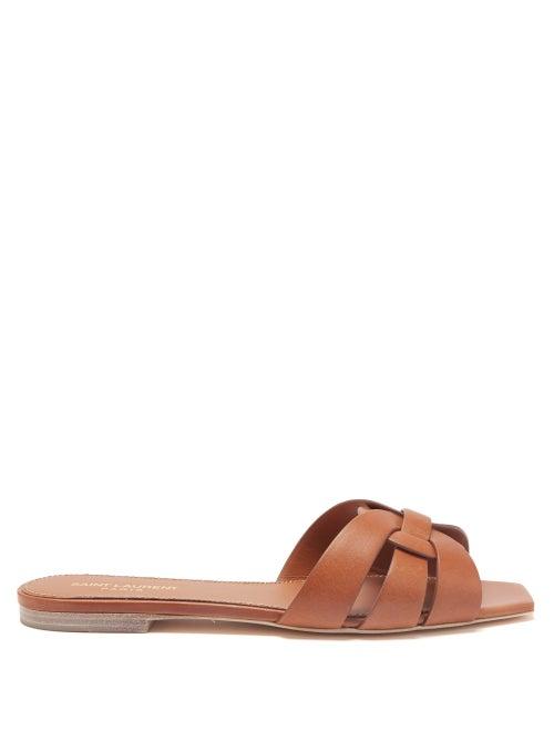Saint Laurent - Tribute Leather Slides - Womens - Brown