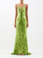 Galvan - Kate Sequinned Tulle Gown - Womens - Bright Green