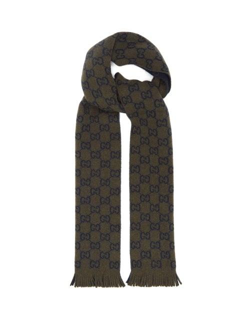 Gucci - Gg-jacquard Wool Scarf - Mens - Green