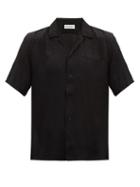 Matchesfashion.com Saint Laurent - Cuban-collar Leopard-jacquard Silk Shirt - Mens - Black