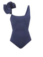 Maygel Coronel - Tasi Ruffled-shoulder Square-neck Swimsuit - Womens - Navy
