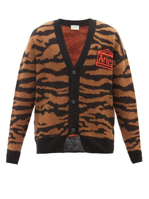 Aries - Kurt Tiger-jacquard Cardigan - Mens - Brown