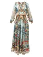 Camilla - If These Walls Printed Silk-twill Dress - Womens - Blue Print