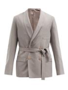 Matchesfashion.com Lemaire - Belted Double-breasted Canvas Blazer - Mens - Dark Beige